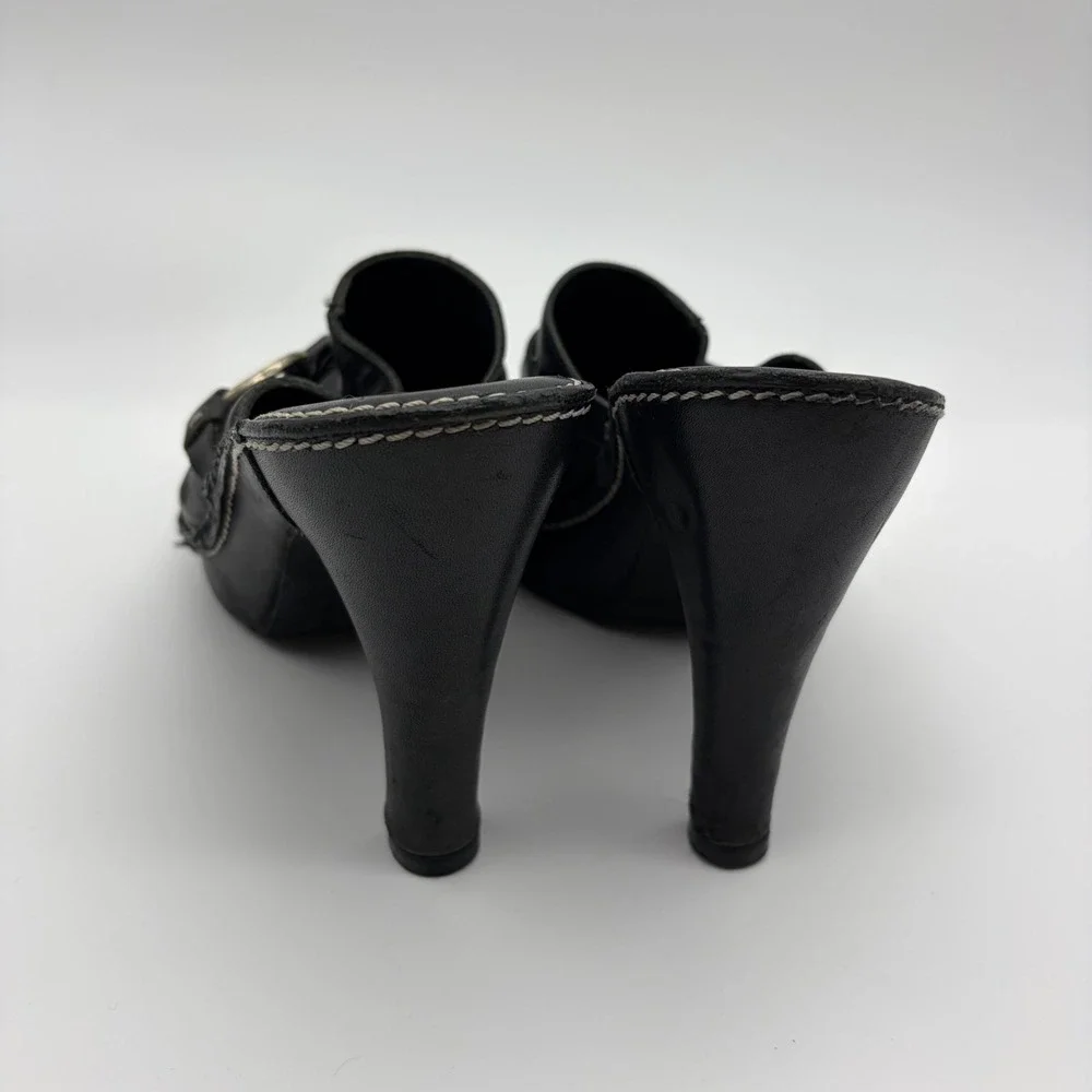 Coach Black Leather Platform Mules O-Ring Buckle Heels Y2K 8B